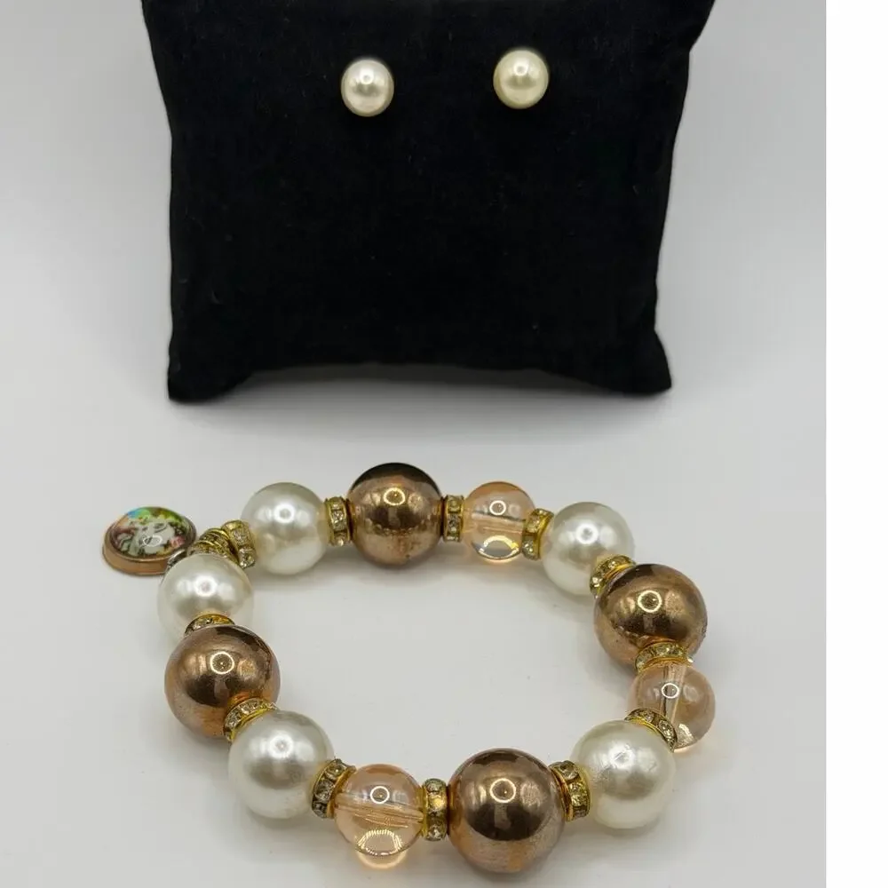 ♠️ Alice Charm Bracelet + Pearl Stud Set